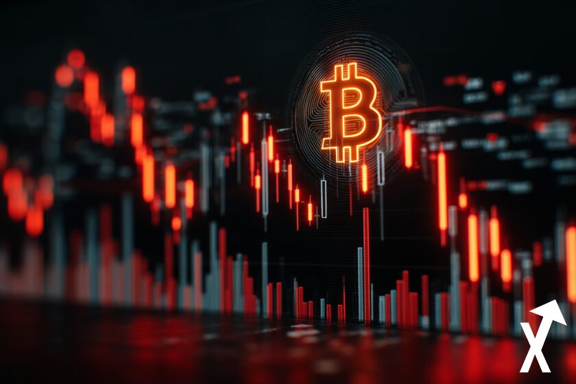 bitcoin rouge coin entouré de trading chart rouge
