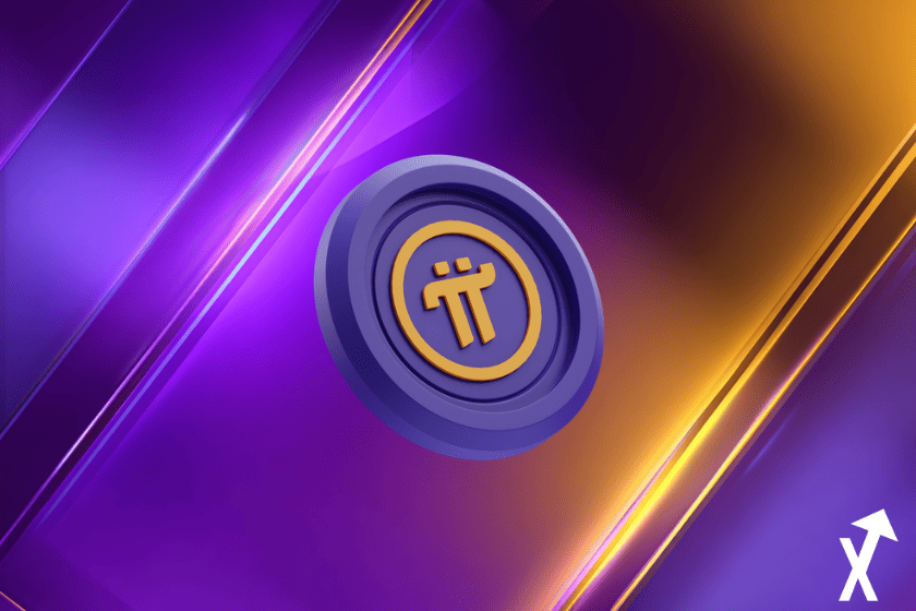 pi coin sur fond violet jaune futuriste