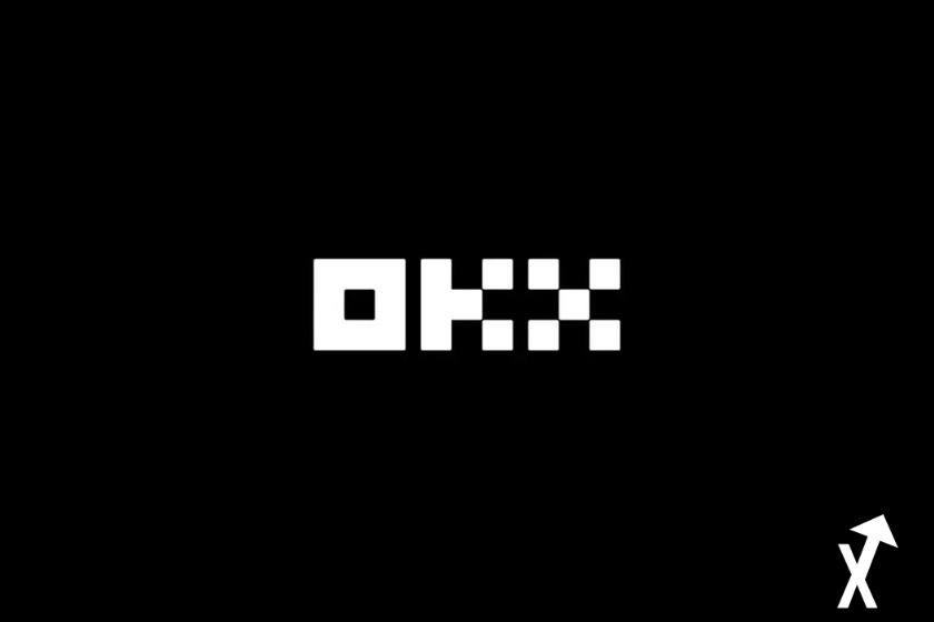 okx logo blanc sur un fond noir crypto