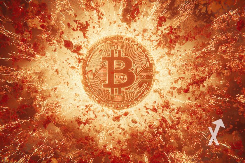 Bitcoin coin dans une explosion orange