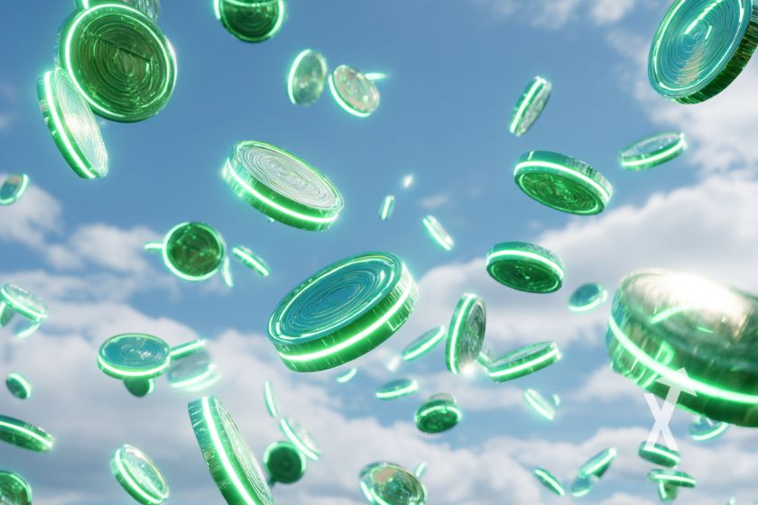 coins verts neons dans un ciel bleu