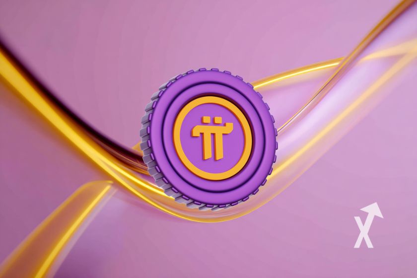 coin PI sur un fond rose avec lignes jaunes