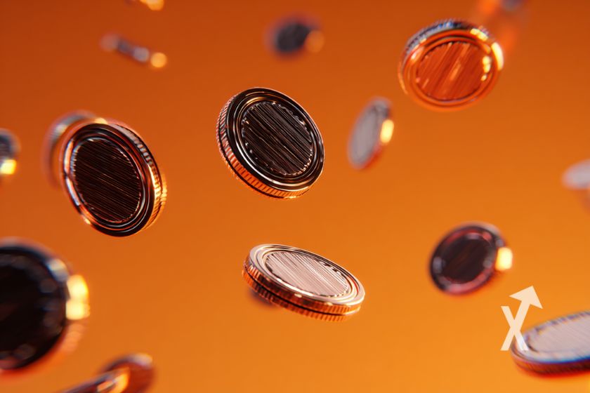 Cryptos tokens qui volent dans un fond orange