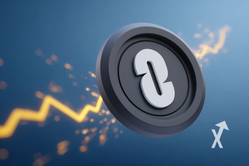 coin layerzero sur fond bleu avec trendline jaune