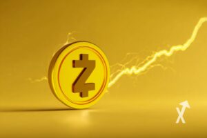 coin zcash sur un fond orange avec trendline jaune