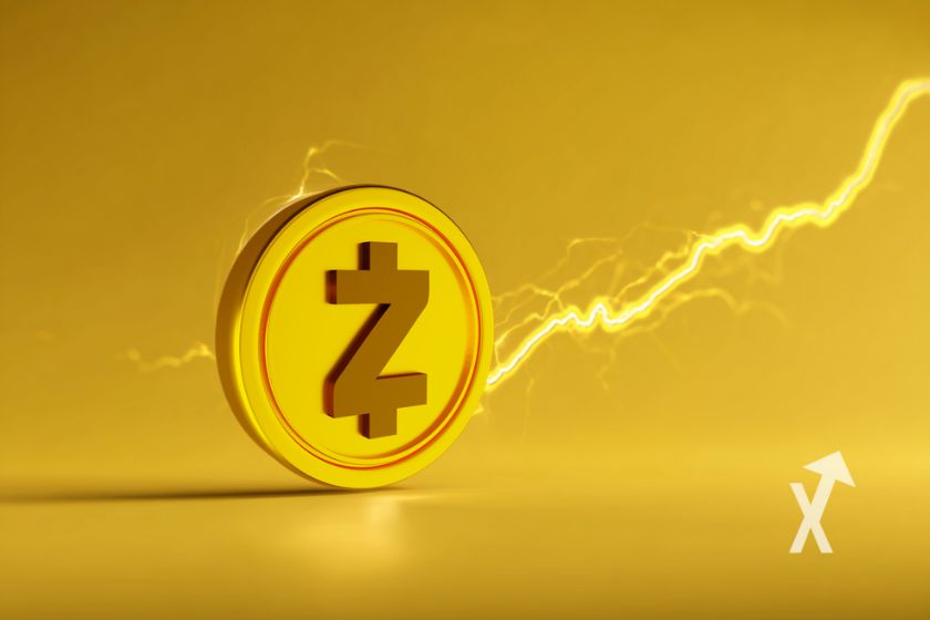 coin zcash sur un fond orange avec trendline jaune
