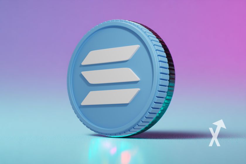 coin solana sur un fond rose et bleu