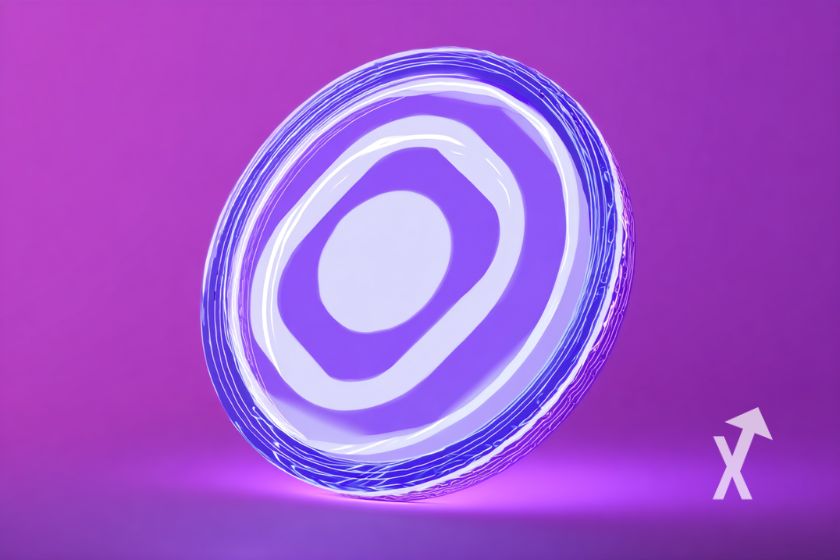 Coin Monad MON sur un fond violet rose