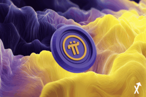 Vagues violettes et jaunes avec des vibrations électriques tout autour, palette de couleurs jaune et violet, esthétique propre et lumineuse, énergie électrique dynamique, ultra-détaillé, fond épuré, illustration numérique moderne pi coin au centre