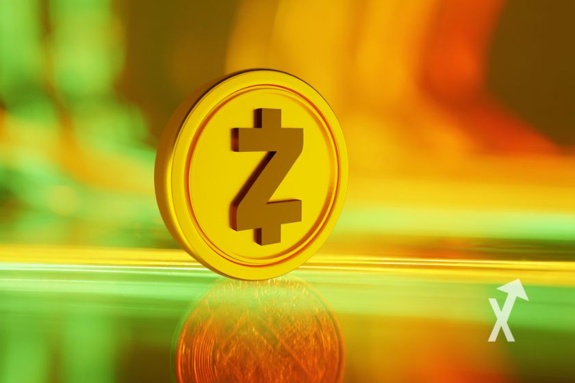 coin zcash sur un fond orange vert trouble