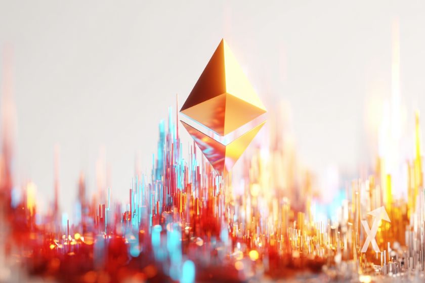 logo ethereum en or sur un fond gris avec bougies rouges et vertes
