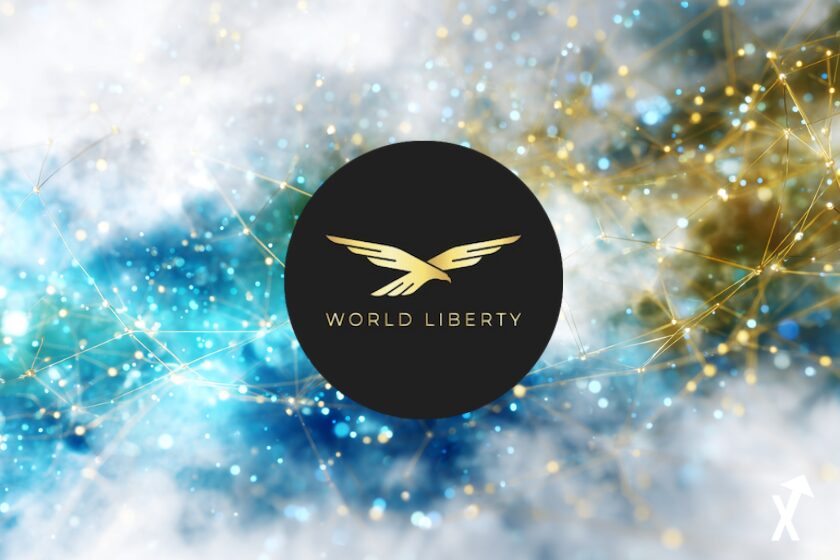 WLFI coin en orbite dans un espace cosmique lumineux, bleus verts et ors néon éclatants, constellations blockchain et flux de données reliant les planètes, fond blanc épuré avec rayons de lumière doux, style éditorial, ultra net, 4K, sans texte, sans logo, atmosphère lumineuse et aérée