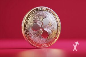 coin xrp sur un fond rouge