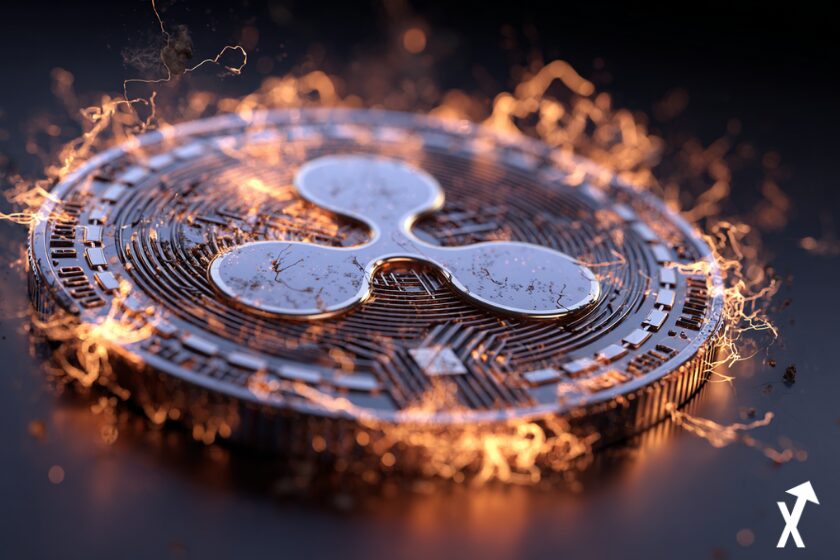 Coffre-fort numérique futuriste lumineux aux tons bleu et vert doux, logo XRP et nœuds réseau blockchain flottants autour d'une forteresse sécurisée, fond blanc épuré, finance institutionnelle rencontre la DeFi crypto, illustration moderne et élégante, style éditorial technologique, lumineux et professionnel, détails nets, sans fond sombre