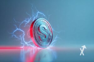 Coin solana sur un fond bleu avec électricité autour