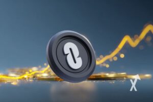 Coin ZRO Layerzero sur fond bleu nuit avec trendline jaune