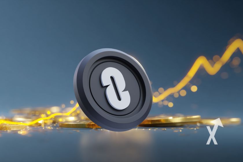 Coin ZRO Layerzero sur fond bleu nuit avec trendline jaune