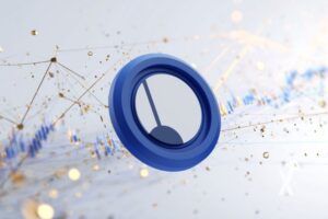 coin pendle sur un fond blanc avec bougie bleues de graphique