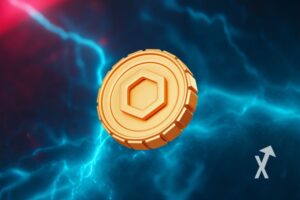 coin chainlink LINK sur fond bleu avec électricité