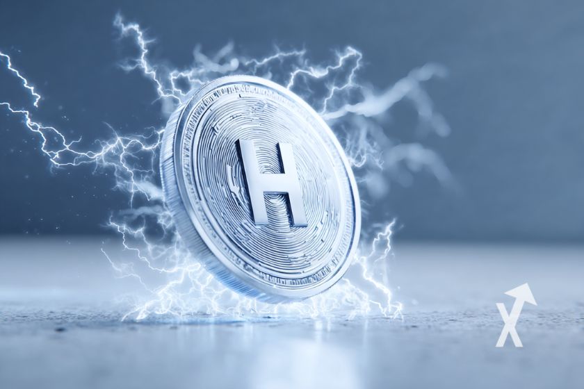 coin hbar sur un fond bleu avec électricité autour du jeton