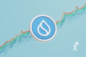 coin sui sur un fond bleu avec trendlines de couleurs