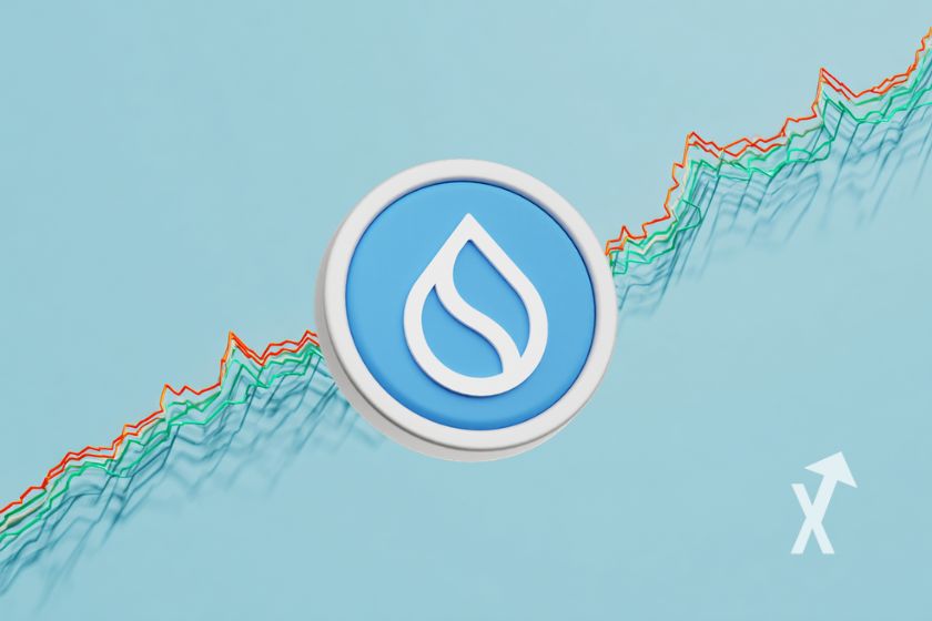 coin sui sur un fond bleu avec trendlines de couleurs