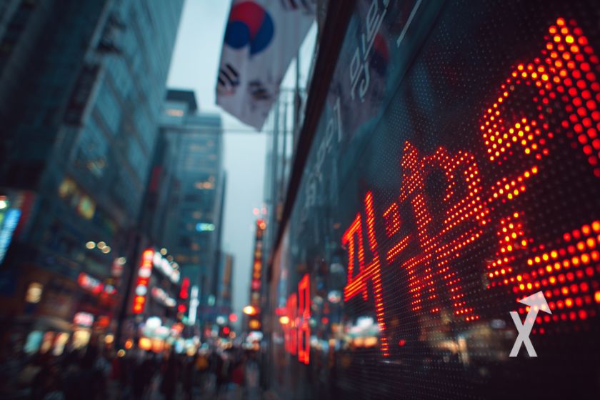 marché boursier dans les rues de seoul avec drapeau corée du sud