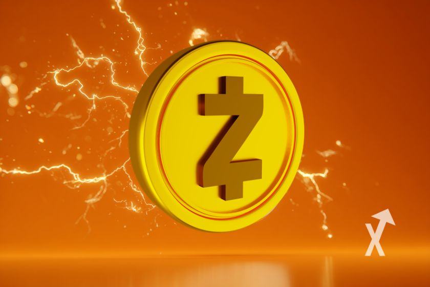 coin zcash avec électricité jaune sur un fond orange