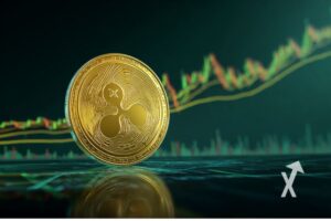 Xrp coin sur un fond vert avec trendline de bougies