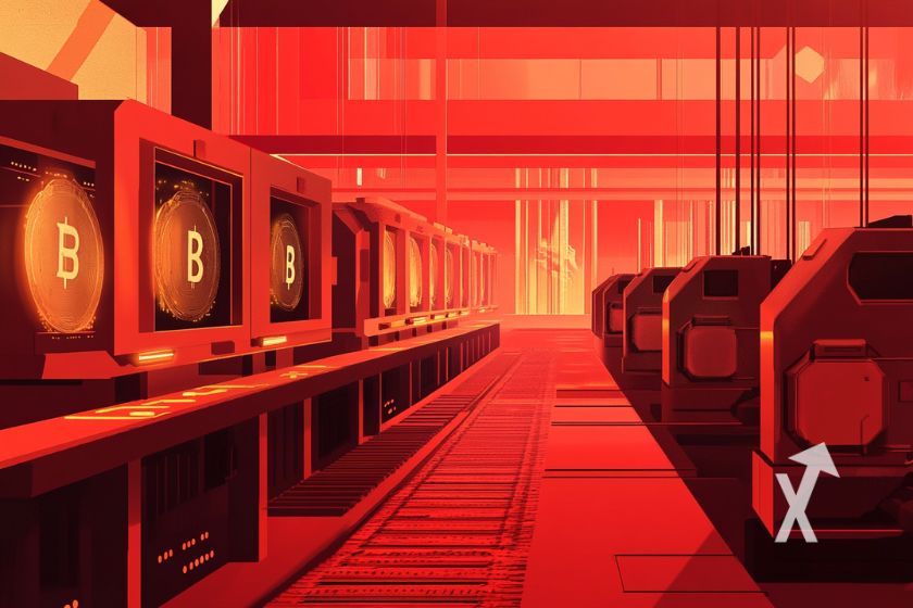 Machines de minages Bitcoin dans une pièce rouge