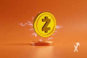 coin zcash avec électricité jaune autour sur un fond orange