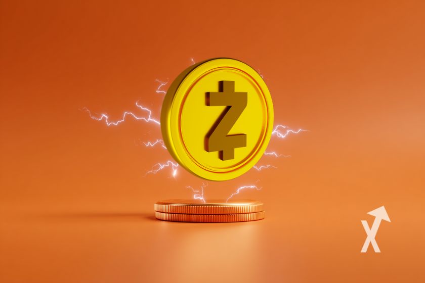 coin zcash avec électricité jaune autour sur un fond orange