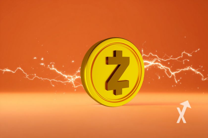 coin zcash sur un fond orange avec électricité jaune