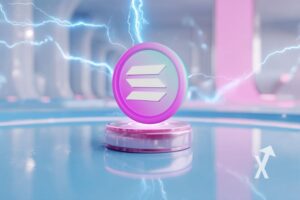 coin solana sur un fond bleu avec électricité