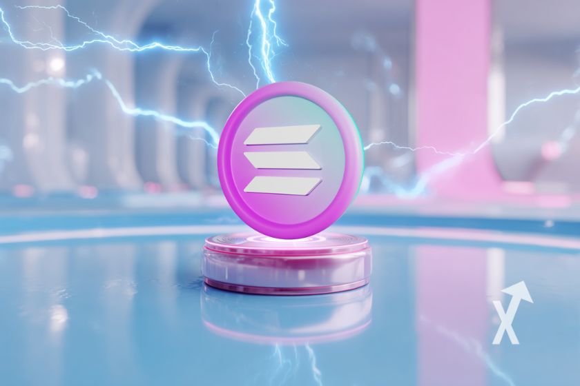 coin solana sur un fond bleu avec électricité