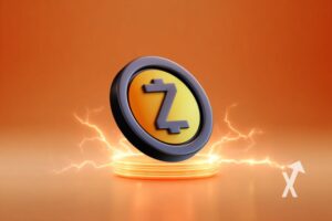 coin zcash sur un fond orange avec électricité