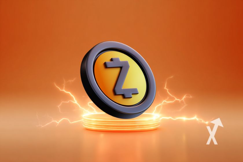 coin zcash sur un fond orange avec électricité