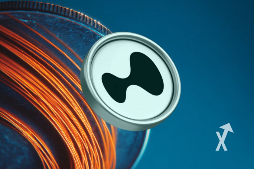 coin hyperliquid sur un fond bleu avec lignes oranges