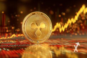 xrp coin sur un fond noir er rouge avec trendline jaune
