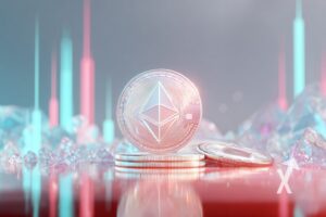 Ethereum coin sur in fond blanc et bougies vertes et rouges en néon