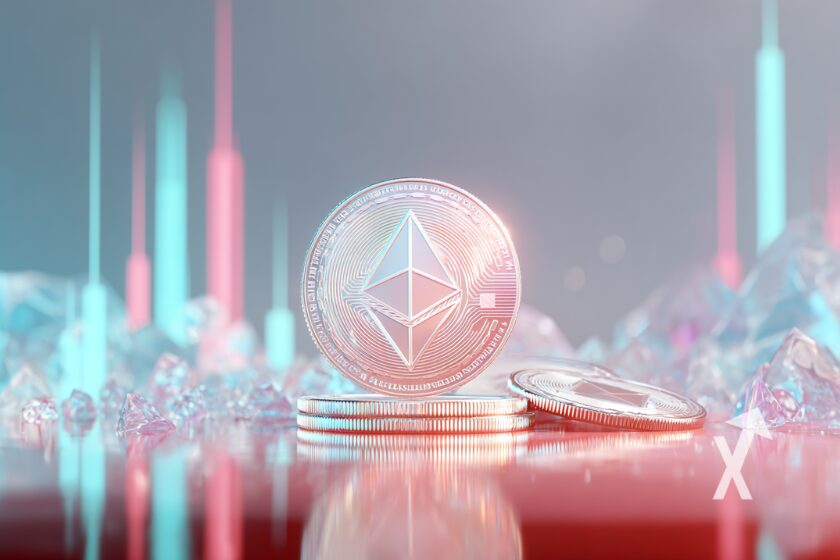 Ethereum coin sur in fond blanc et bougies vertes et rouges en néon