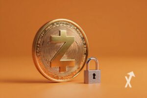 coin zcash sur un fond orange avec un cadenas