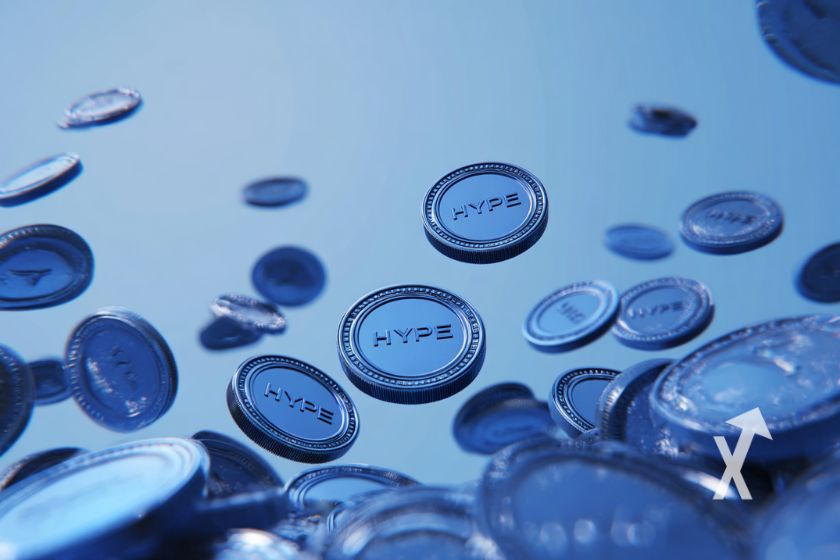 coins HYPE bleus sur un fond bleu