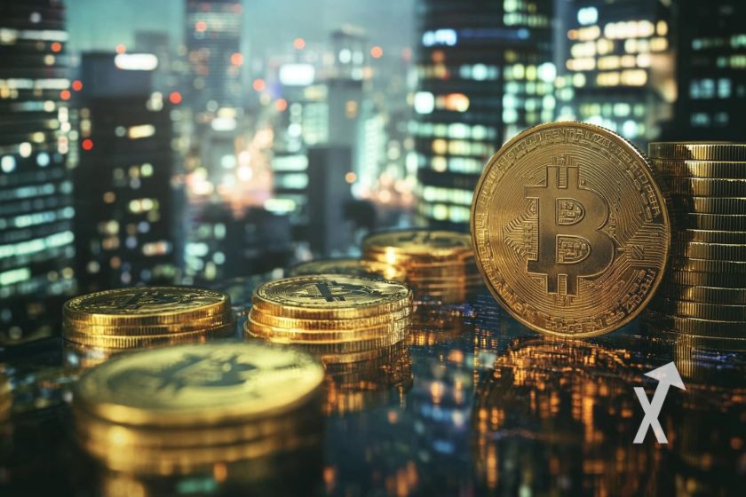 Detalhe macro de moeda digital Bitcoin.