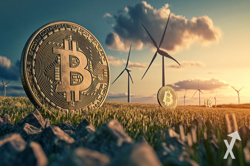 Parque e&oacute;lico de minera&ccedil;&atilde;o de Bitcoin.
