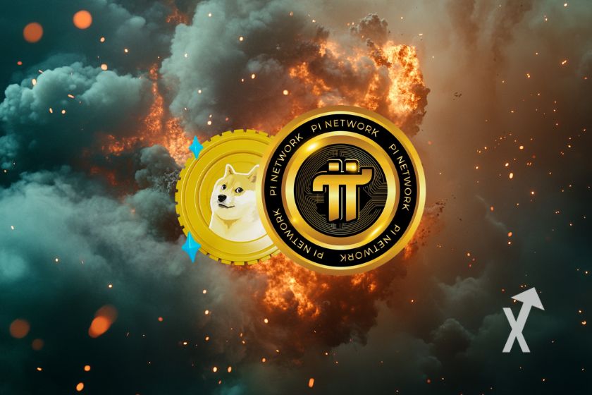 Moeda virtual Pi Dogecoin ilustrada.
