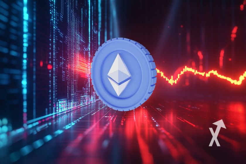 Criptomoedas Ethereum e Bitcoin em destaque.