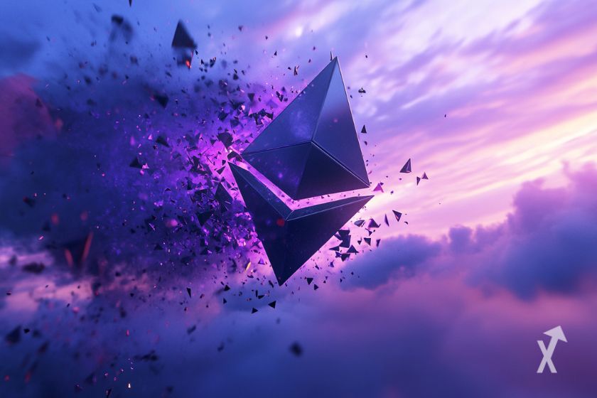 Logotipo Ethereum brilhando no c&eacute;u.
