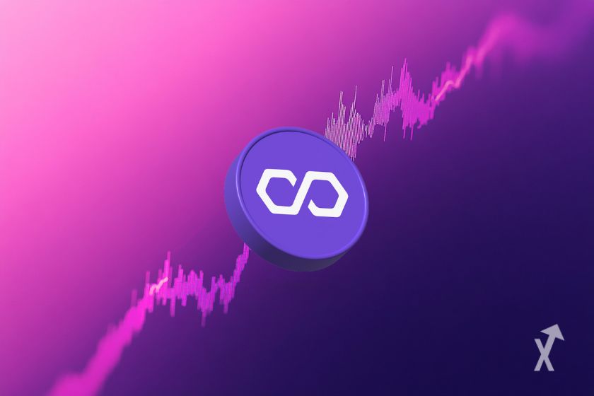 Token Polygon em fundo roxo.