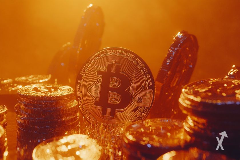 Moedas f&iacute;sicas do Bitcoin digital.